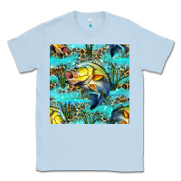 Dusty Blue Lake Fish And Reeds With Leopard Seamless Pattern Bbs Classic Tee - BundleAndBundleShop