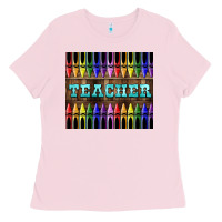 Bubblegum Pink Teacher Crayons Ladies Tee - LillyAllenDesigns