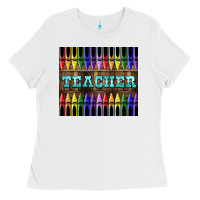 White Teacher Crayons Ladies Tee - LillyAllenDesigns