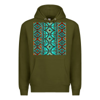 Army Green Aztec Turquoise Pattern Premium Hoodie - CowCowDesign