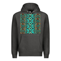Charcoal Heather Aztec Turquoise Pattern Premium Hoodie - CowCowDesign