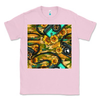 Bubblegum Pink Leopard Digital Camera And Sunflowers With Camouflage Seamless Pattern Classic Tee - BundleAndBundleShop