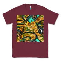 Burgundy Leopard Digital Camera And Sunflowers With Camouflage Seamless Pattern Classic Tee - BundleAndBundleShop