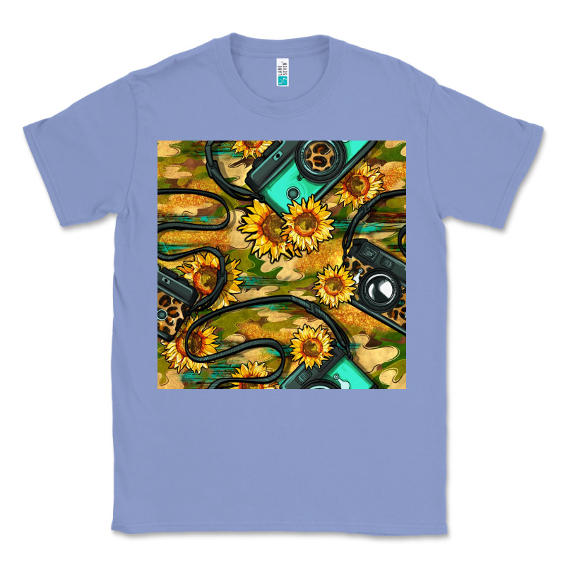 Leopard Digital Camera And Sunflowers With Camouflage Seamless Pattern Classic Tee by BundleAndBundleShop | Teevron
