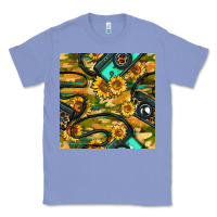 Colony Blue Leopard Digital Camera And Sunflowers With Camouflage Seamless Pattern Classic Tee - BundleAndBundleShop