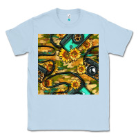 Dusty Blue Leopard Digital Camera And Sunflowers With Camouflage Seamless Pattern Classic Tee - BundleAndBundleShop