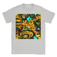 Moon Dust Leopard Digital Camera And Sunflowers With Camouflage Seamless Pattern Classic Tee - BundleAndBundleShop