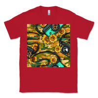 Red Leopard Digital Camera And Sunflowers With Camouflage Seamless Pattern Classic Tee - BundleAndBundleShop