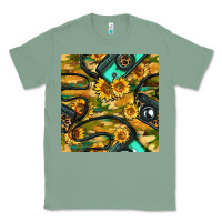 Sage Leopard Digital Camera And Sunflowers With Camouflage Seamless Pattern Classic Tee - BundleAndBundleShop