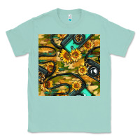 Seafoam Leopard Digital Camera And Sunflowers With Camouflage Seamless Pattern Classic Tee - BundleAndBundleShop