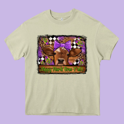 Happy Mardi Gras Y'all Cow Heavy Core Tee Designed By Jasminsmagicworld