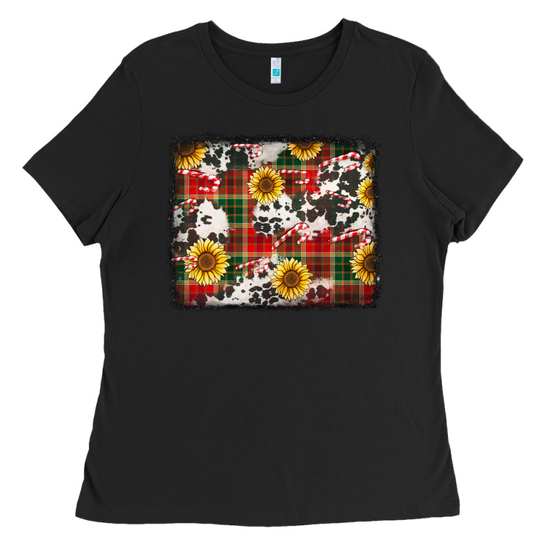 Cowhide Sunflowers Candy Canes Ladies Tee by Jasminsmagicworld | Teevron