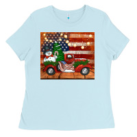 Baby Blue christmas truck with american flag Ladies Tee - Jasminsmagicworld