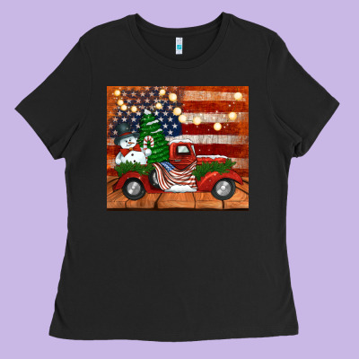 Christmas Truck With American Flag Ladies Tee Designed By Jasminsmagicworld