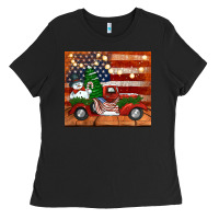 Black christmas truck with american flag Ladies Tee - Jasminsmagicworld