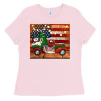 Bubblegum Pink christmas truck with american flag Ladies Tee - Jasminsmagicworld