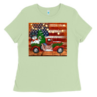 Matcha christmas truck with american flag Ladies Tee - Jasminsmagicworld