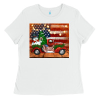 White christmas truck with american flag Ladies Tee - Jasminsmagicworld