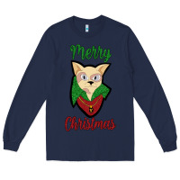 Navy Merry Christmas Cat Long Sleeve Tee - Bettercallsaul
