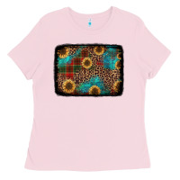 Bubblegum Pink christmas sunflowers and buffalo plaid background Ladies Tee - Jasminsmagicworld