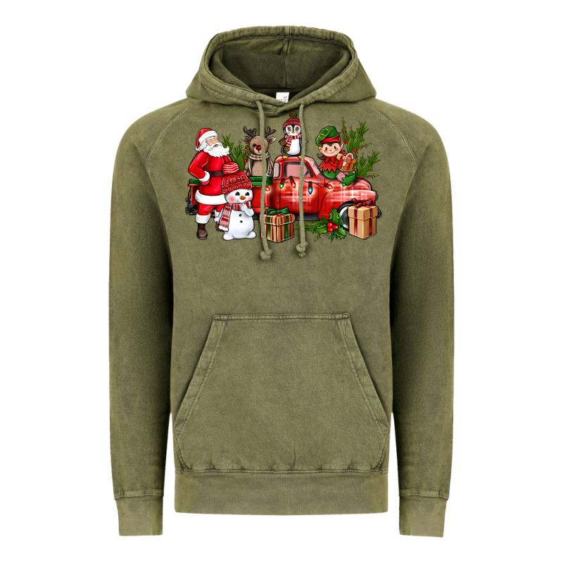 Santa Snowman Reindeer Penguin Elf Christmas Truck Vintage Hoodie by BundleAndBundleShop | Teevron