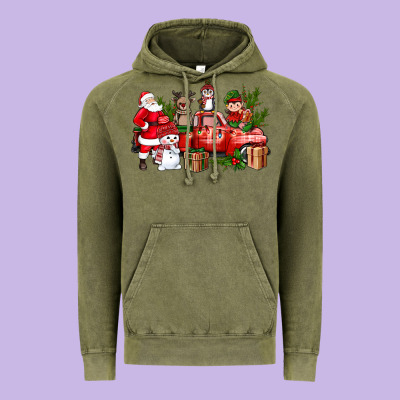 Santa Snowman Reindeer Penguin Elf Christmas Truck Vintage Hoodie Designed By Bundleandbundleshop