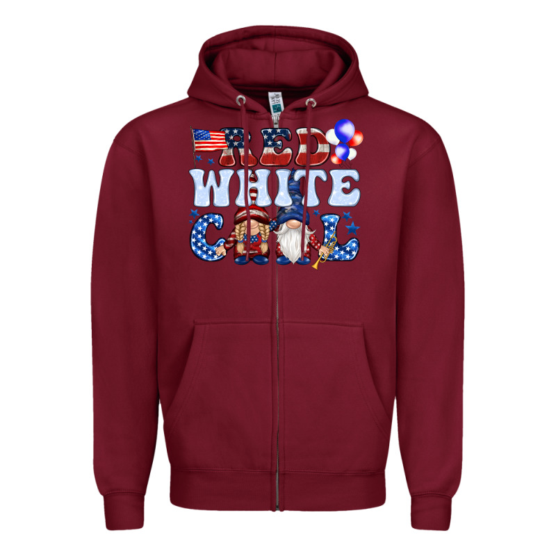 Red White Cool With Gnomies 4th Of July Zipper Hoodie by HowdyJamesFarm | Teevron