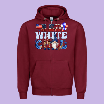 Red White Cool With Gnomies 4th Of July Zipper Hoodie Designed By Howdyjamesfarm