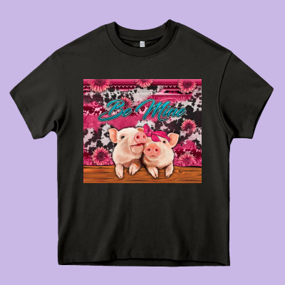 Be Mine Valentine's Day Pigs Heavy Core Tee Designed By Jasminsmagicworld