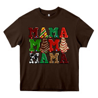 Chocolate Brown mama mama mama with christmas lights and christmas tree cakes Heavy Core Tee - AdoDesignShop
