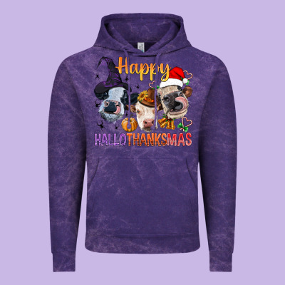 Happy Hallothanksmas Cows Vintage Hoodie Designed By Bundleandbundleshop