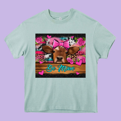 Be Mine Valentine's Day Cow Heavy Core Tee Designed By Jasminsmagicworld