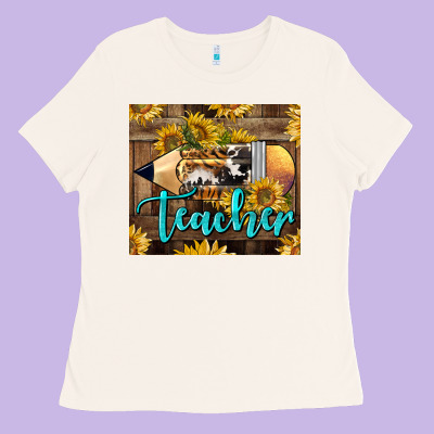 Western Teacher Pencil With Sunflowers Ladies Tee Designed By Lillyallendesigns
