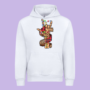 Merry Christmas Skeleton Hand Urban Hoodie Designed By Cowhidedigitalart