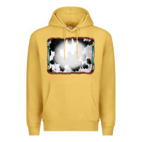 Antique Gold Cowhide Background with Bleach Serape Frame Premium Hoodie - CowCowDesign