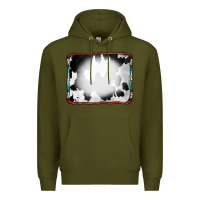 Army Green Cowhide Background with Bleach Serape Frame Premium Hoodie - CowCowDesign