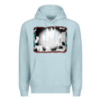 Blue Mist Cowhide Background with Bleach Serape Frame Premium Hoodie - CowCowDesign