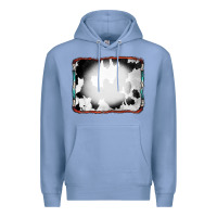 Colony Blue Cowhide Background with Bleach Serape Frame Premium Hoodie - CowCowDesign