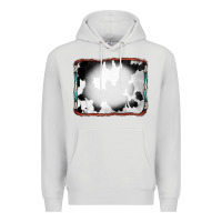 Dove Grey Cowhide Background with Bleach Serape Frame Premium Hoodie - CowCowDesign