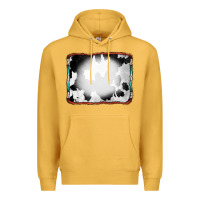 Mustard Cowhide Background with Bleach Serape Frame Premium Hoodie - CowCowDesign