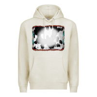 Oatmeal Heather Cowhide Background with Bleach Serape Frame Premium Hoodie - CowCowDesign