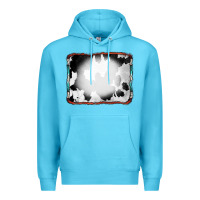 Ocean Blue Cowhide Background with Bleach Serape Frame Premium Hoodie - CowCowDesign