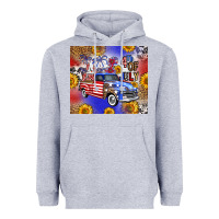 Heather Grey Fourth Of July Sunflowers Truck Heavyweight Hoodie - FaDigitalArtStudio