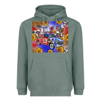 Sage Fourth Of July Sunflowers Truck Heavyweight Hoodie - FaDigitalArtStudio