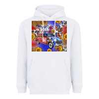 White Fourth Of July Sunflowers Truck Heavyweight Hoodie - FaDigitalArtStudio