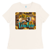Bone Western Teacher Pencil With Sunflowers Ladies Tee - LillyAllenDesigns