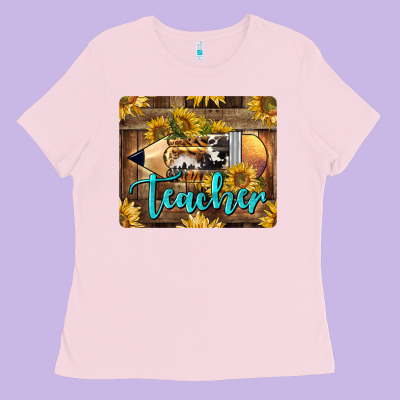 Western Teacher Pencil With Sunflowers Ladies Tee Designed By Lillyallendesigns