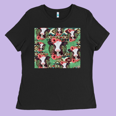 Baby Cow Floral Aztec Tumbler Ladies Tee Designed By Jasminsmagicworld