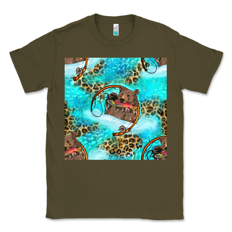 Mama Bear Hunting Fish With Leopard Seamless Pattern Classic Tee by BundleAndBundleShop | Teevron