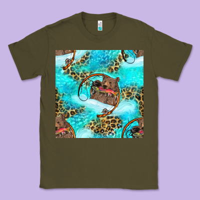 Mama Bear Hunting Fish With Leopard Seamless Pattern Classic Tee Designed By Bundleandbundleshop